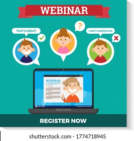 Webinar Elements/ Objects-We can use for the social media and other promotions.Teacher-Students-Laptop-Happy Student-Sad Student-Online Education