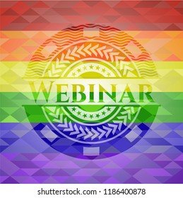 Webinar emblem on mosaic background with the colors of the LGBT flag