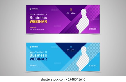 Webinar Facebook Cover Banner Template.webinar Invites Style Web Banner Templates. Header Banner Live Business Webinar Promotion And Online Education Other Online Event Seminars Poster,  Trendy Color.