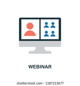 Webinar flat icon. Monochrome style design from online education collection. UX and UI. Pixel perfect flat webinar icon. For web design, apps, software, printing usage.