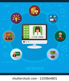 Webinar flat icons concept. Vector illustration. Element template for design.