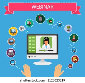 Webinar flat icons concept. Vector illustration. Element template for design.
