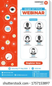 Webinar Flyer design template for Online Education, Business purpose-emailer-modern design-colorful portrait Design-Online Learning Webinar-Meet our Team Online-Workshop invitation-a4-Blue-Red
