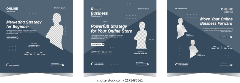 Webinar-Flyer Social Media-Post. Werben Sie eine digitale Marketingstrategie-Vorlage. Banner-Vektorgrafik