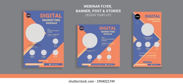 Webinar flyers social media post and stories, perfect for business webinar, creative webinar and other online seminars