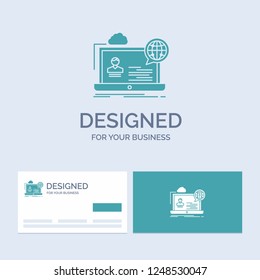 webinar, forum, online, seminar, website Business Logo Glyph Icon Symbol for your business. Turquoise Business Cards with Brand logo template.
