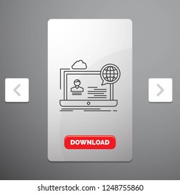 webinar, forum, online, seminar, website Line Icon in Carousal Pagination Slider Design and Red Download Button
