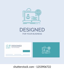 webinar, forum, online, seminar, website Business Logo Line Icon Symbol for your business. Turquoise Business Cards with Brand logo template
