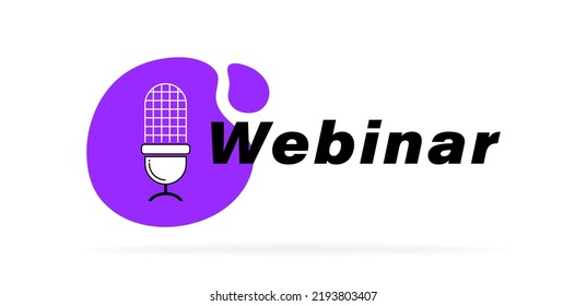 Banda geométrica de Webinar con emblema de micrófono. Ilustración vectorial moderna de estilo plano.