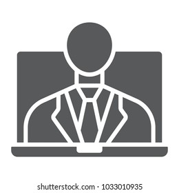 Webinar glyph icon, e learning and education, business training sign vector graphics, a solid pattern on a white background, eps 10.