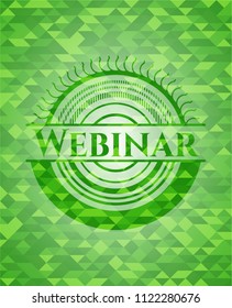 Webinar green emblem with triangle mosaic background