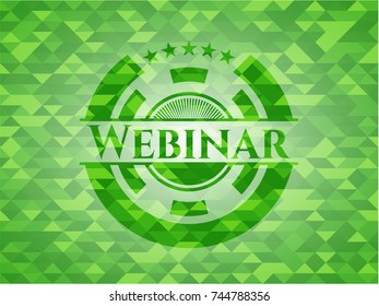Webinar green emblem with triangle mosaic background