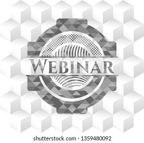 Webinar grey badge with geometric cube white background