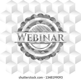 Webinar grey emblem. Vintage with geometric cube white background