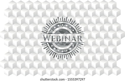 Webinar grey emblem. Vintage with geometric cube white background