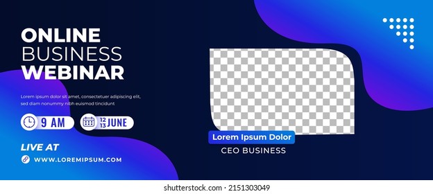 Webinar horizontal banner design template. Modern banner with fluid shape decoration.