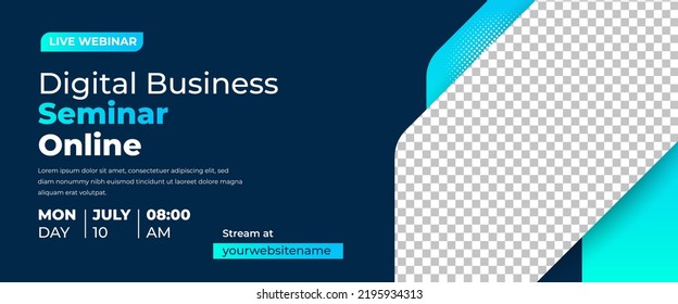 Webinar horizontale Bannerdesign-Vorlage. Bearbeitbar modernes Banner mit blauer Hintergrundfarbe. Für Banner, Cover und Header verwendbar.