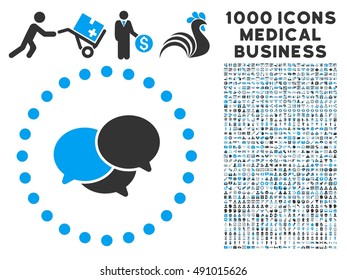 Webinar icon with 1000 medical commercial gray and blue vector pictograms. Clipart style is flat bicolor symbols, white background.