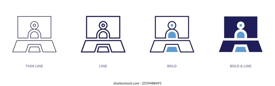 Webinar icon in 4 different styles. Thin Line, Line, Bold, and Bold Line. Duotone style. Editable stroke.