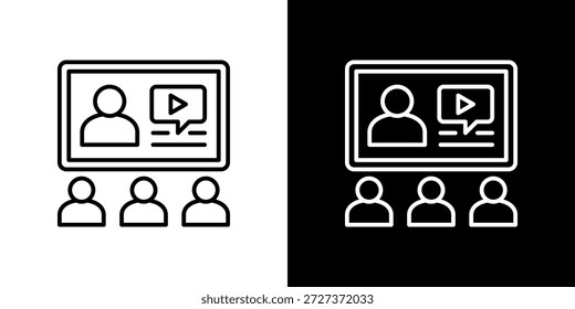 Ícone de webinar com contorno em preto-e-branco.