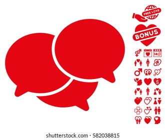 Webinar icon with bonus amour pictograms. Vector illustration style is flat iconic red symbols on white background.