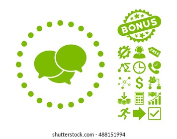 Webinar icon with bonus icon set. Vector illustration style is flat iconic symbols, eco green color, white background.