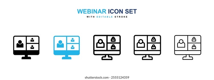 Webinar icon collection in black and blue colors