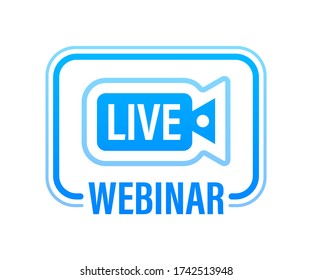 Webinar Icon, flacher Designstil mit blauer Wiedergabetaste. Vector-Abbildung.