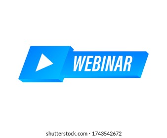 Webinar Icon, flat design style with blue play button. Vector illustration.