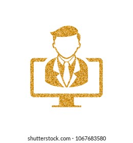 Webinar icon in gold glitter texture. Sparkle luxury style vector illustration.