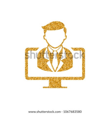 Webinar icon in gold glitter texture. Sparkle luxury style vector illustration.