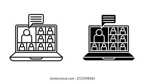 Icono de seminario web. Línea con trazo editable y plano para el Web