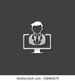 Webinar icon in metallic grey color style.E-learning internet university 