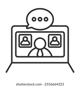 Webinar icon, Online meeting symbol outline icon, editable vector illustration and transparent graphic element. Isolated on white background
