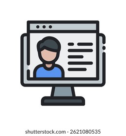 Ícone de Webinar para Seminário on-line e eventos de aprendizado - Vetor de sessão educacional, ilustração de classe de internet, treinamento digital. Ícone Linha Preenchida