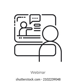 Icono de seminario web. Diseño de icono de estilo de esquema aislado en fondo blanco