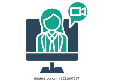 Webinar icon. solid icon style. monitor with teacher and video sign. icon related to online course. education elements vector illustration
