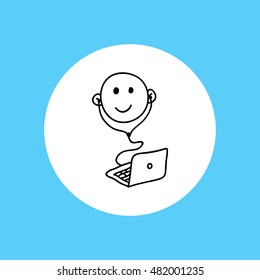 Webinar icon. Symbol of happy listening person with headphones. Smiling face