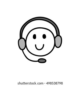 Webinar icon. Symbol of happy listening person with headphones. Smiling face