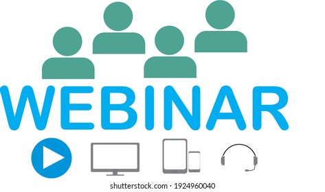 Webinar icon use blue font with green shillouete on white background