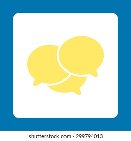 Webinar icon. Vector style is yellow and white colors, flat rounded square button on a blue background.