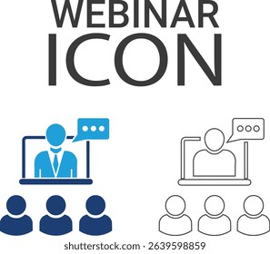 Webinar icons design. Collection of audio lesson, video tutorial, interactive learning and more. Vector illustration. Easily changes to any color.