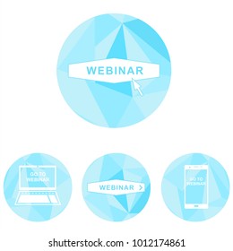 Webinar icons design with polygon. Smartphone and notebook PC signs.
