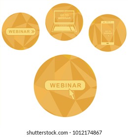 Webinar icons design with polygon. Smartphone and notebook PC signs.