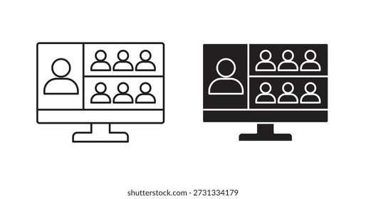 Webinar-Symbole festgelegt. Einfache Linienvektorgrafik