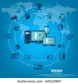 Webinar Illustration. Online education and training. Distance learning