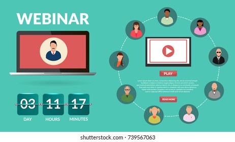 Webinar, internet conference, green flat design concept banner concept eps 10 vector