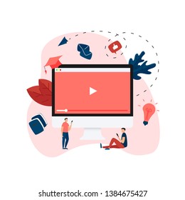 Webinar, internet conference, web based seminar, online education, e-learning flat design concept
