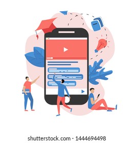 Webinar, internet conference, web based seminar, online education, e-learning flat design concept	
