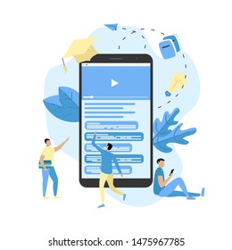 Webinar, internet conference, web based seminar, online education, e-learning flat design concept	